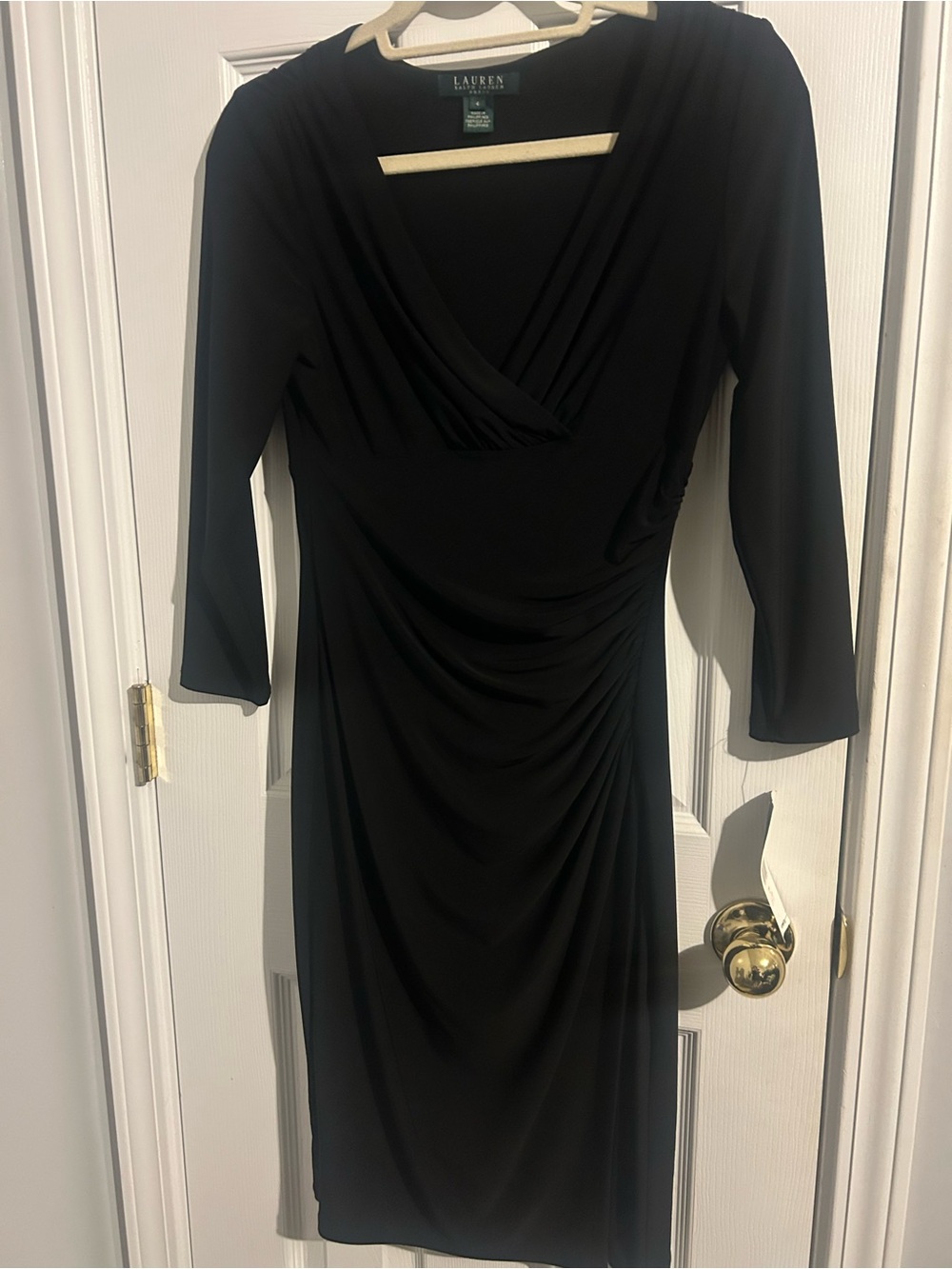 Lauren Ralph Lauren Black Wrap-Style Ruched Dress New with tags size 4